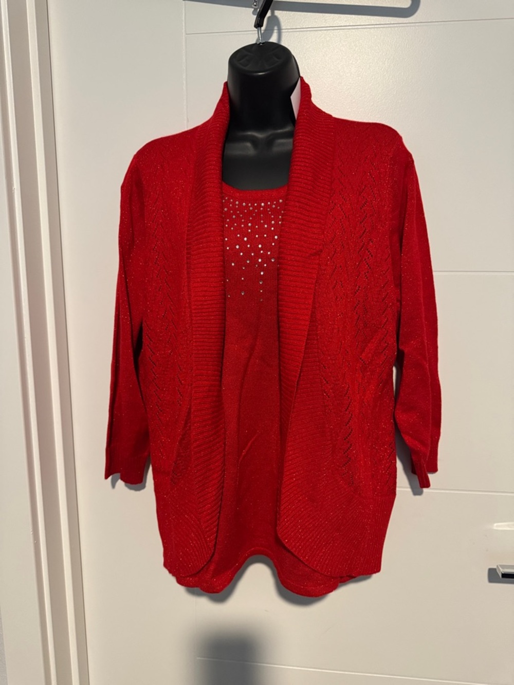 Laura Scott Red Open-Front Cardigan with Embellished Tank